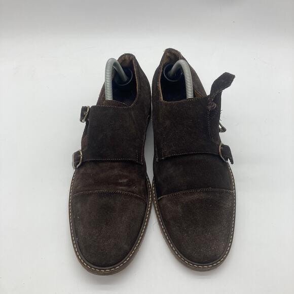 Mens Size 8.5 Beckett Simonon Suede Brown Double Monk Strap Cap Toe Shoes - Picture 3 of 12